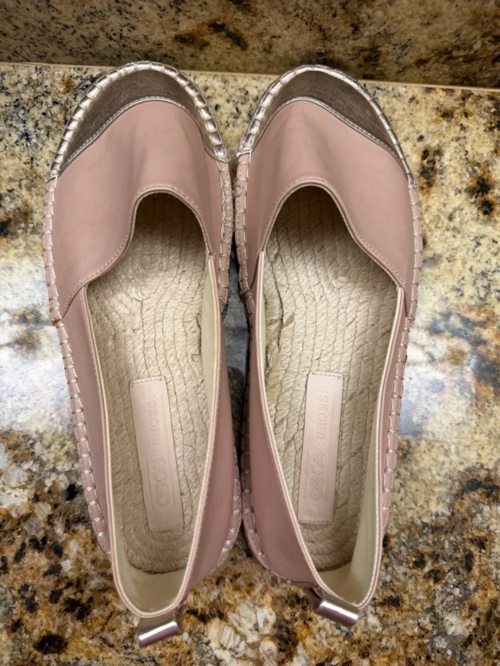 ASOS Blush Pink Espadrille Flats Gold Toe Cap Size 8 Jaslynne Slip On Shoes